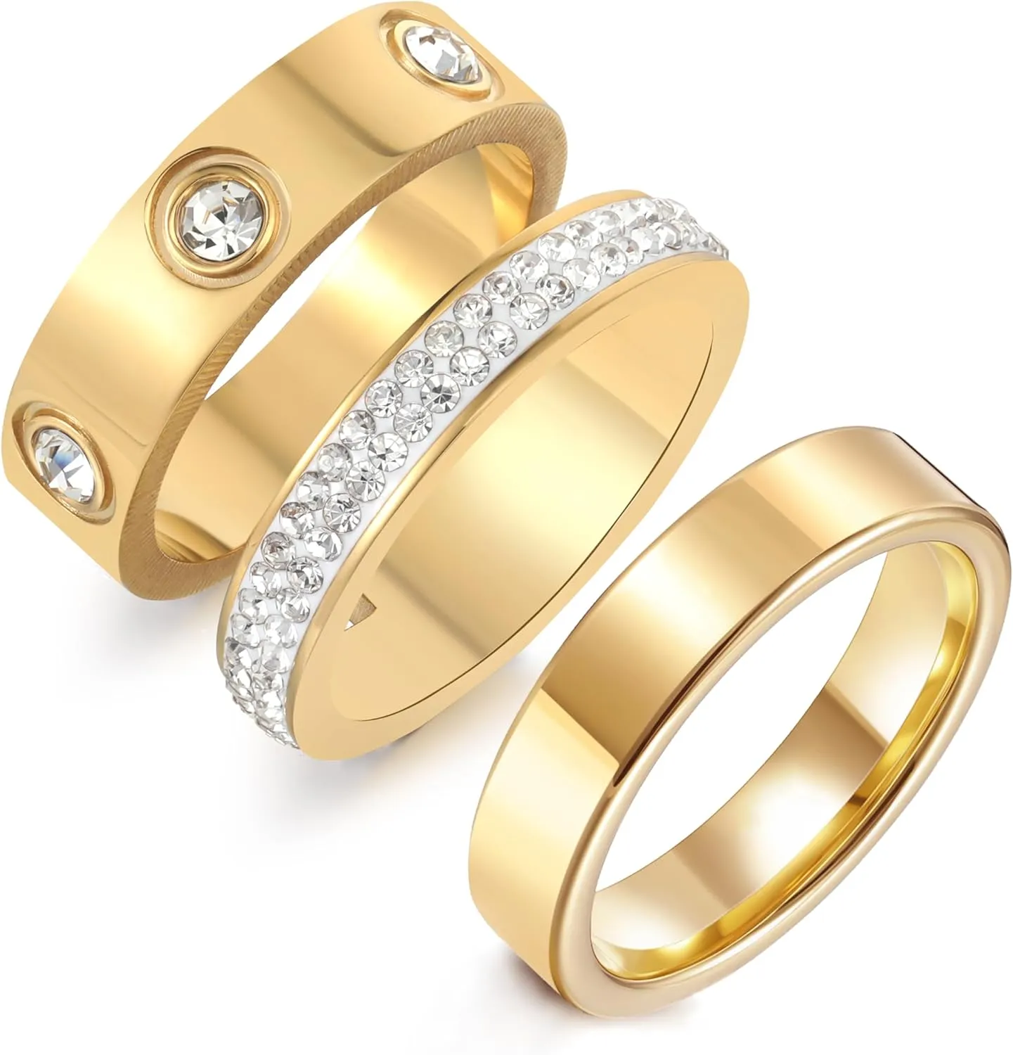 Gold Silver Rings for Women Dainty 18K Gold Plated Cubic Zirconia Stacking Rings for Women Thumb Ring Set Love Friendship Dual Band Rings Promise Wedding Engagement Rings