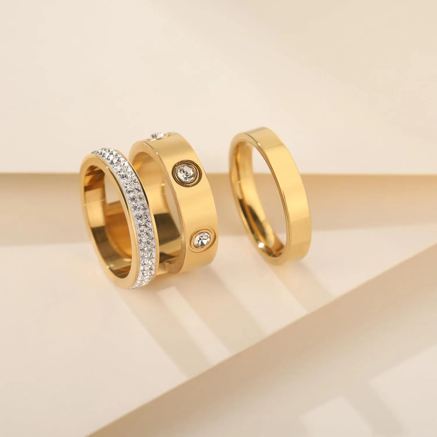 Gold Silver Rings for Women Dainty 18K Gold Plated Cubic Zirconia Stacking Rings for Women Thumb Ring Set Love Friendship Dual Band Rings Promise Wedding Engagement Rings