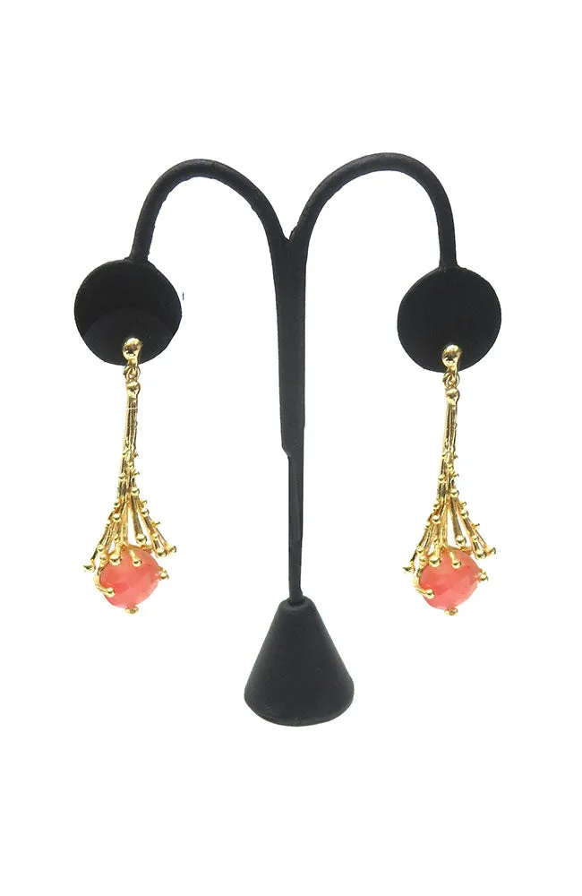 Gold Strand Earring with Peach Stone