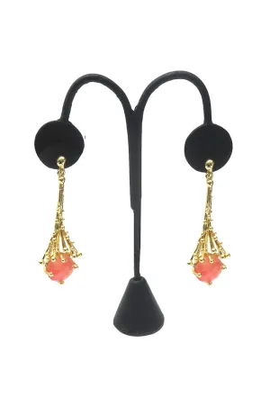 Gold Strand Earring with Peach Stone