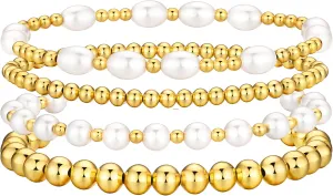 Gold Turquoise Bracelet for Women Set, 14K Plated Gold Dainty Stainless Steel Bead Bracelet Bracelet Stack Stretch Bracelet Set Handmade Jewelry Gift for Women Mom
