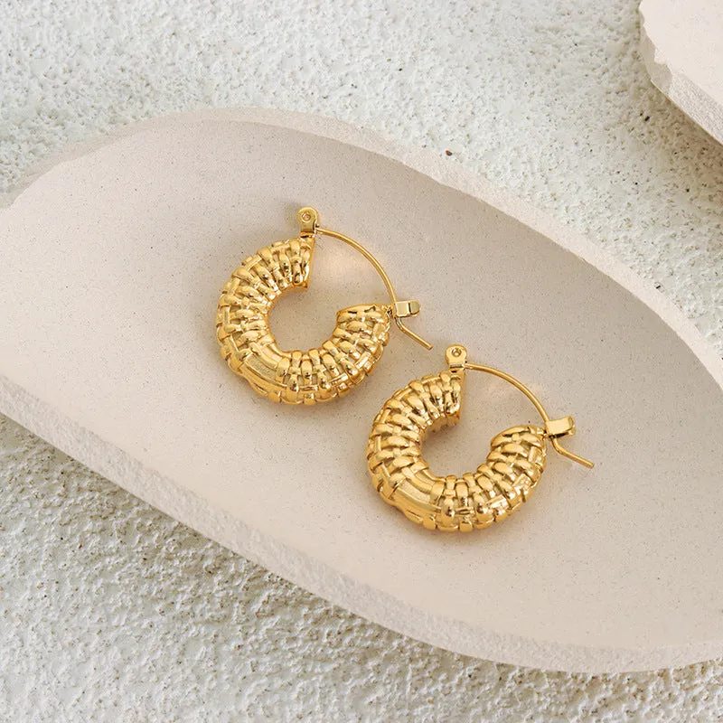 Golden Retro Woven Texture Earrings by Planderful