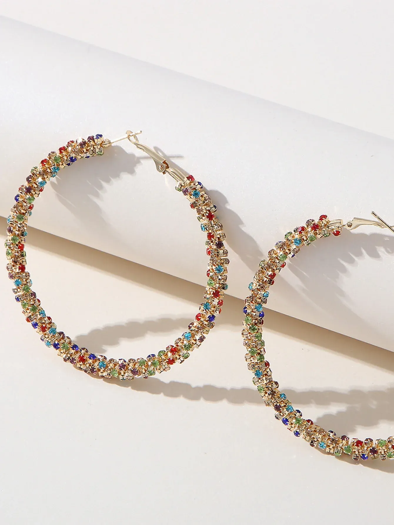 Golden Rhinestones Simple Hoop Earrings