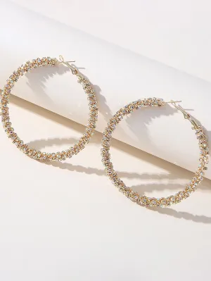 Golden Rhinestones Simple Hoop Earrings