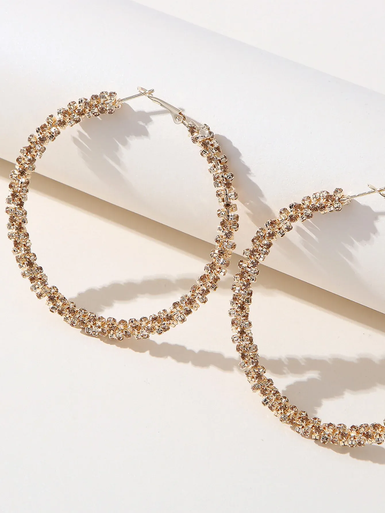 Golden Rhinestones Simple Hoop Earrings