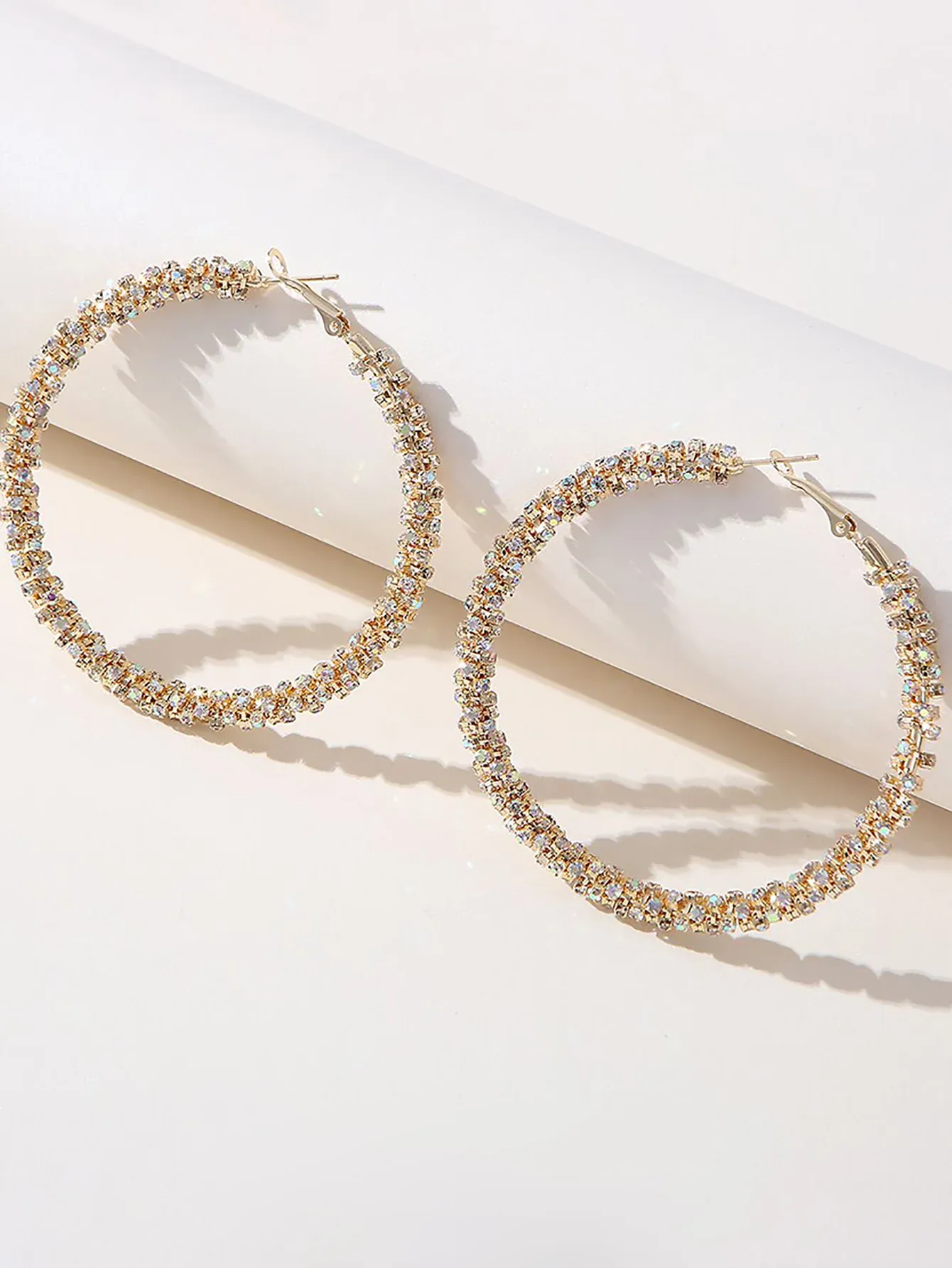 Golden Rhinestones Simple Hoop Earrings