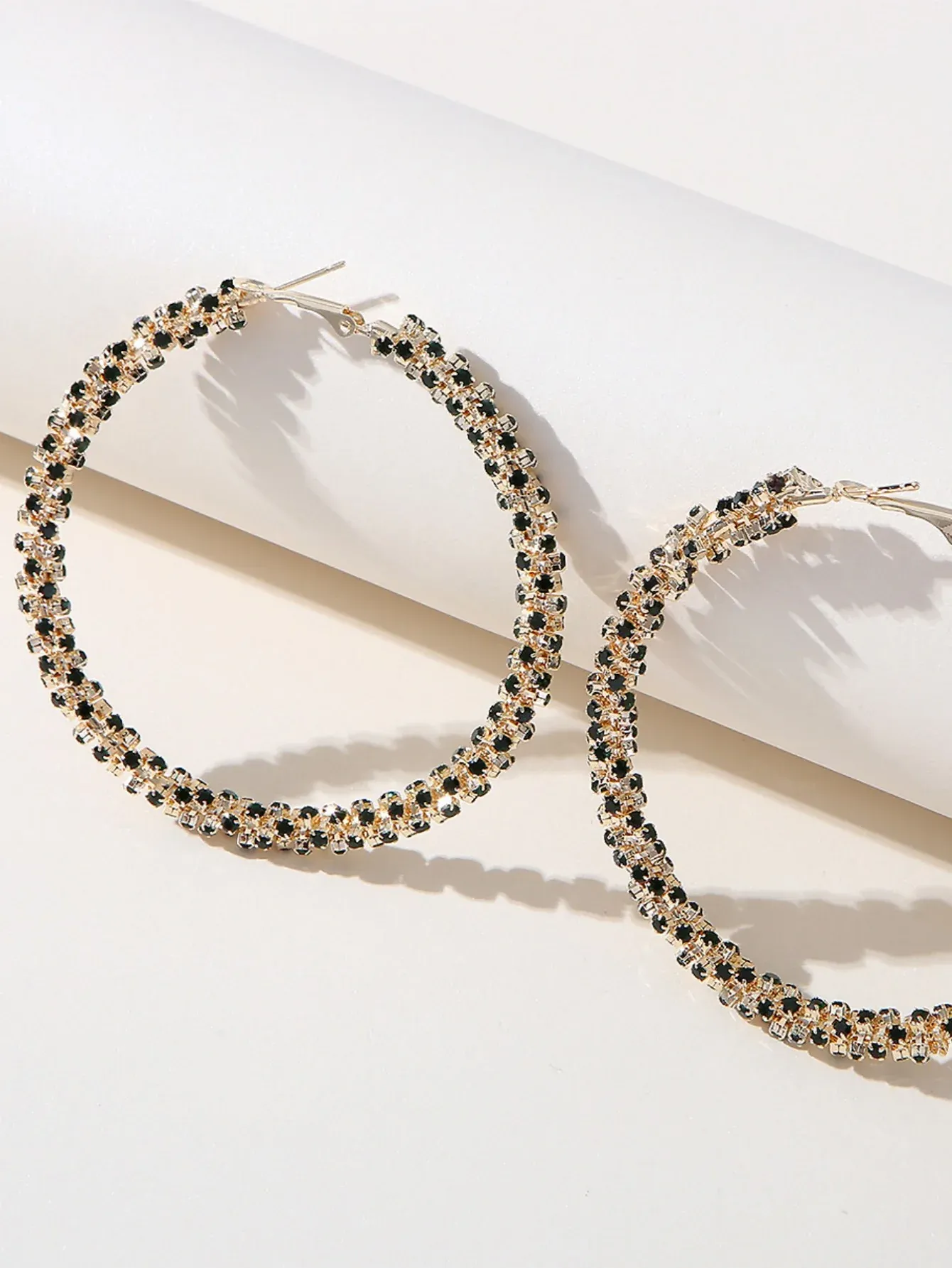 Golden Rhinestones Simple Hoop Earrings