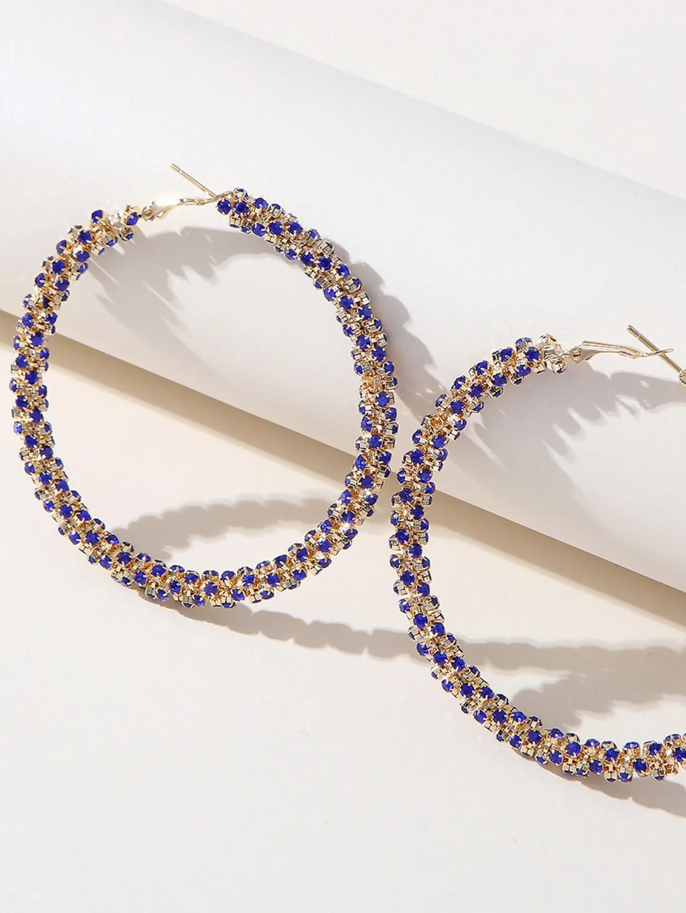 Golden Rhinestones Simple Hoop Earrings
