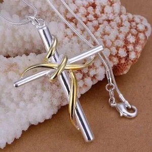 Golden twisted rope Cross Pendant with 18" Chain