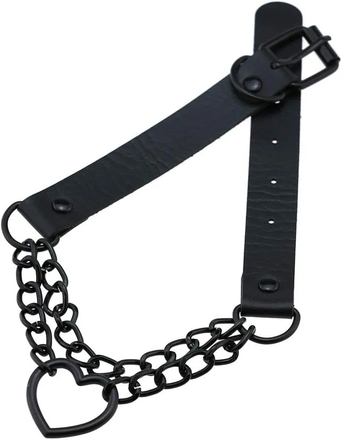 Goth Punk Choker Necklaces for Women Slip Chain Necklaces Black PU Leather Heart Choker Adjustable Neckband Collar Choker Valentines Halloween Christmas Jewelry