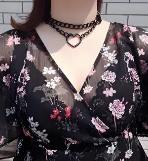 Goth Punk Choker Necklaces for Women Slip Chain Necklaces Black PU Leather Heart Choker Adjustable Neckband Collar Choker Valentines Halloween Christmas Jewelry