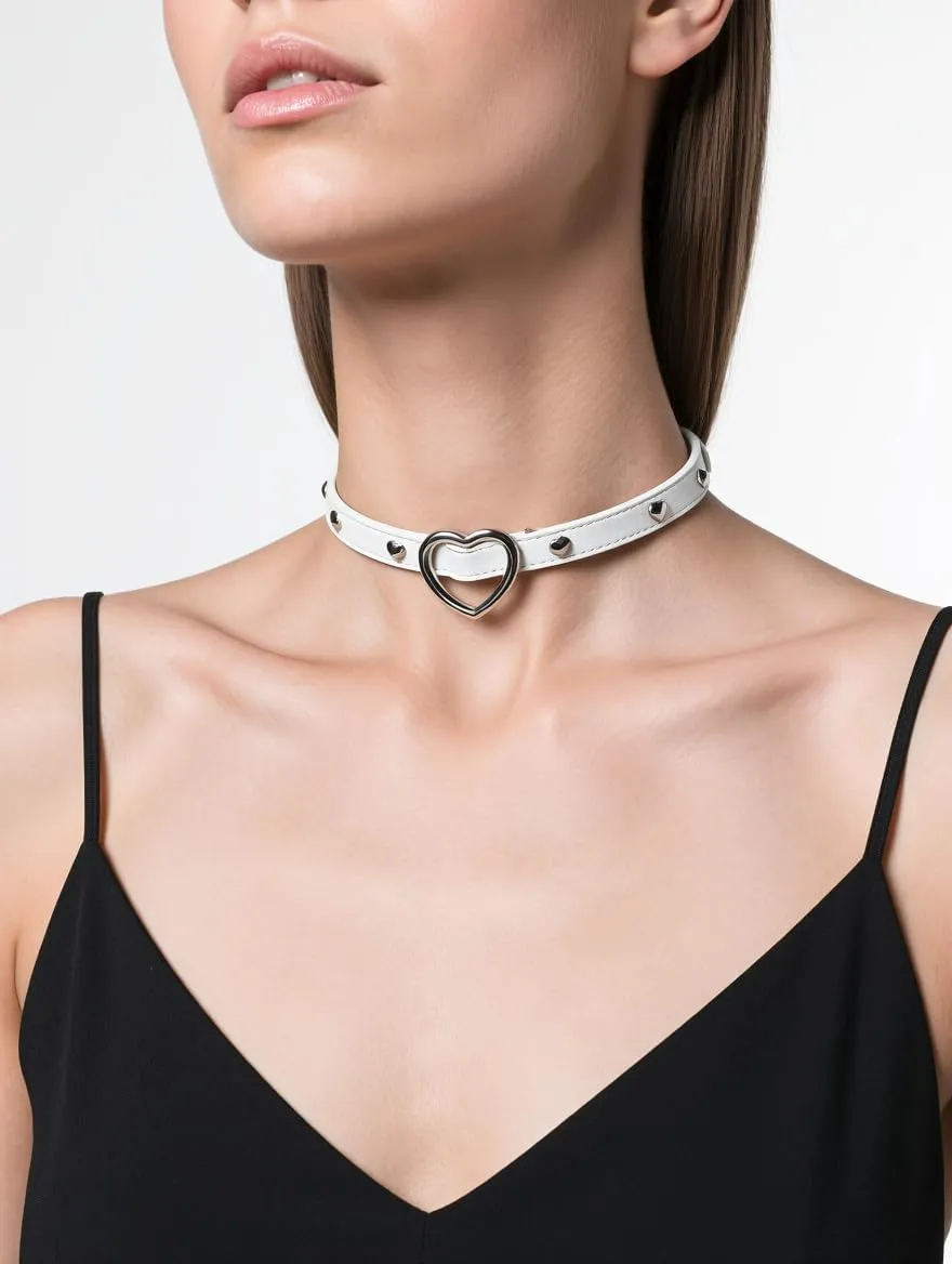 Goth Punk Choker Necklaces for Women Slip Chain Necklaces Black PU Leather Heart Choker Adjustable Neckband Collar Choker Valentines Halloween Christmas Jewelry