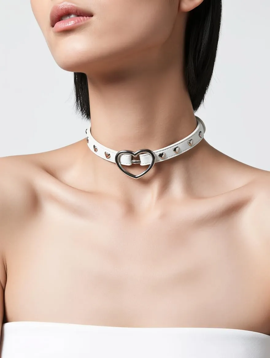 Goth Punk Choker Necklaces for Women Slip Chain Necklaces Black PU Leather Heart Choker Adjustable Neckband Collar Choker Valentines Halloween Christmas Jewelry