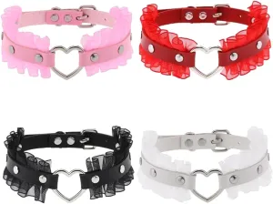 Gothic Choker Women Teen Cute Faux Leather Heart Necklace Kawaii Punk Lace Neck Choker Collar 4PCS Set