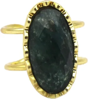 Green Aventurine Oval Shape Single Stone Rings Handmade Gold Plated Gemstone Adjustable Rings Jewelry