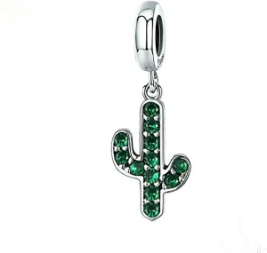 Green Cactus Charm 925 Sterling Silver Botany Charm Beads for Fashion Charms Bracelet & Necklace