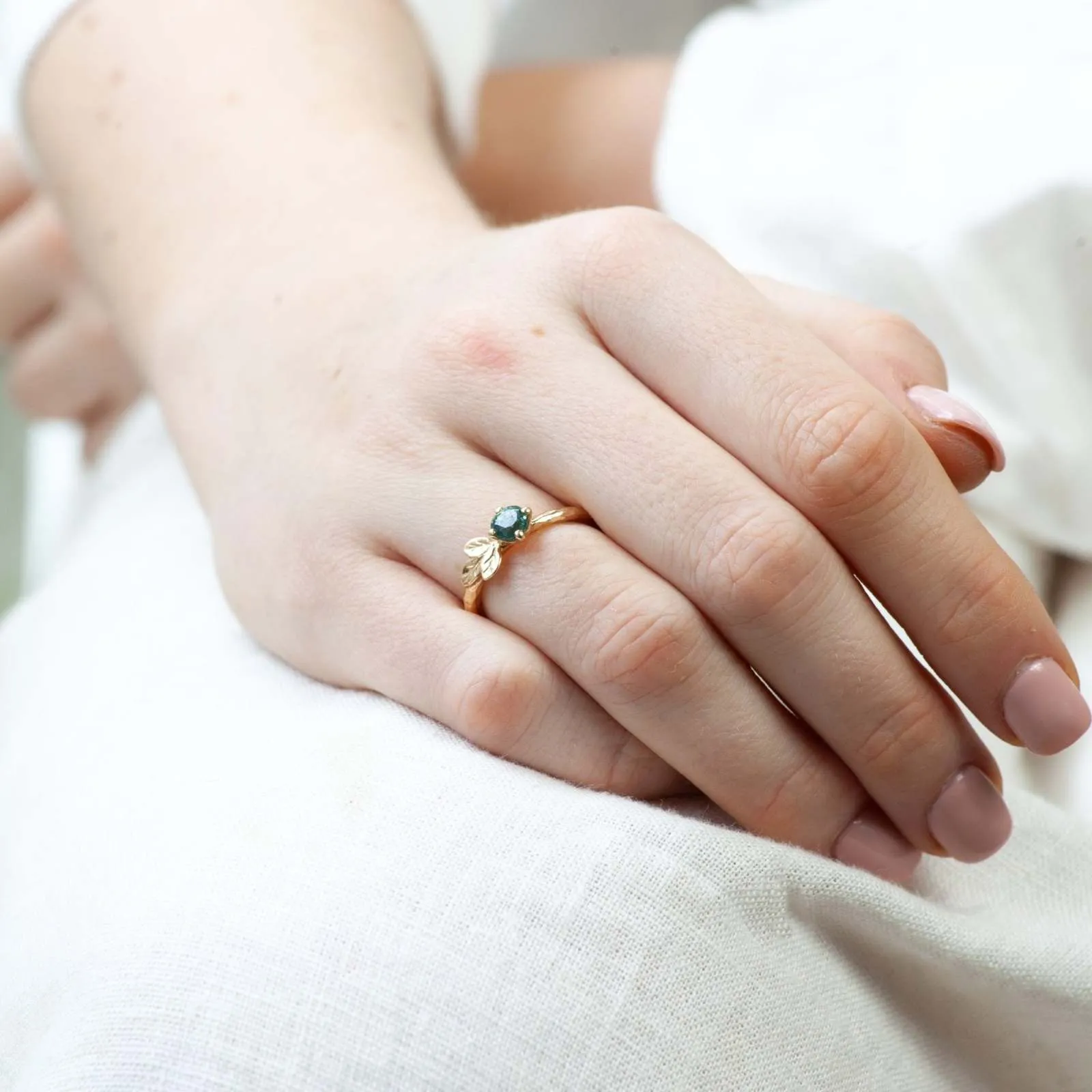 Green Sapphire Leaf Ring