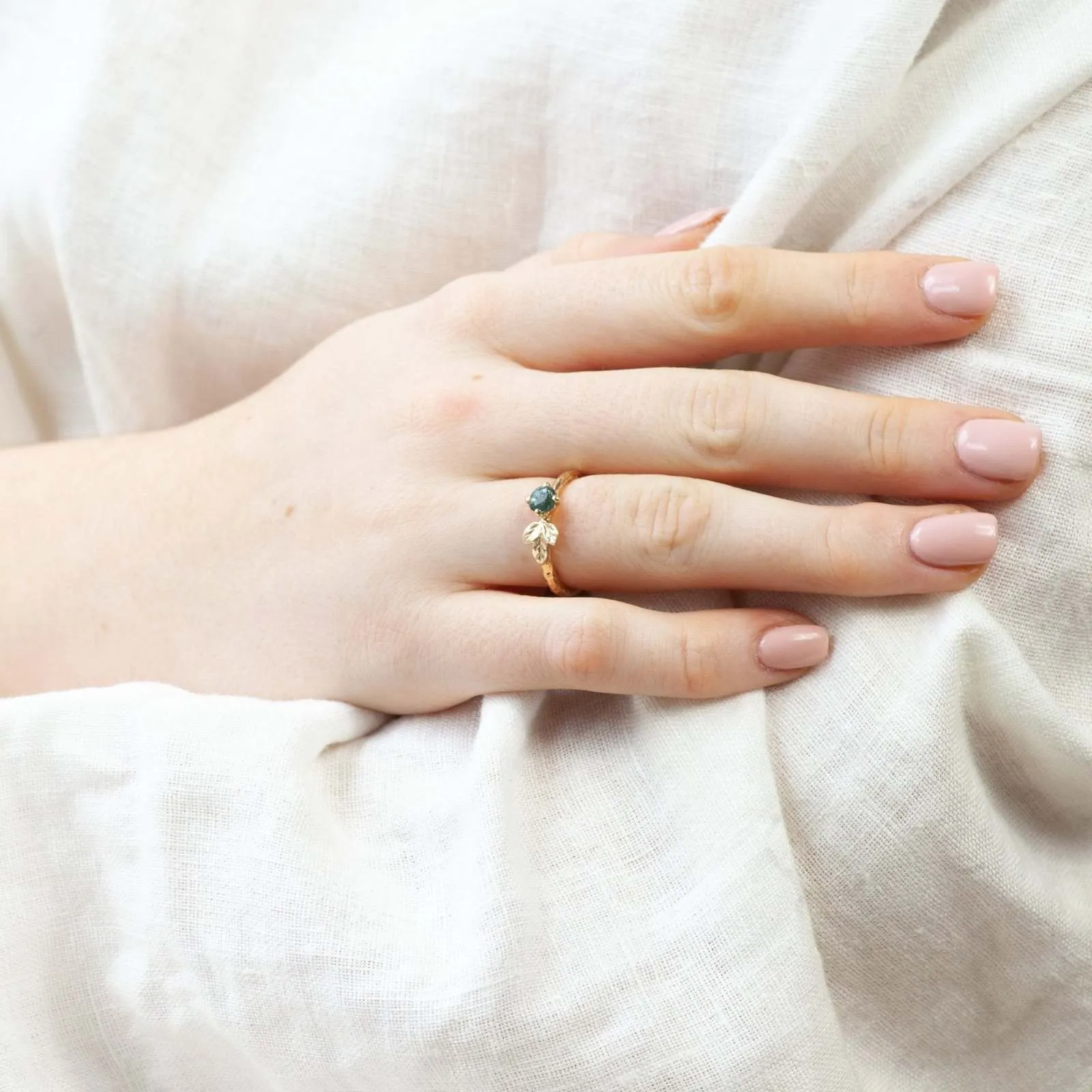 Green Sapphire Leaf Ring