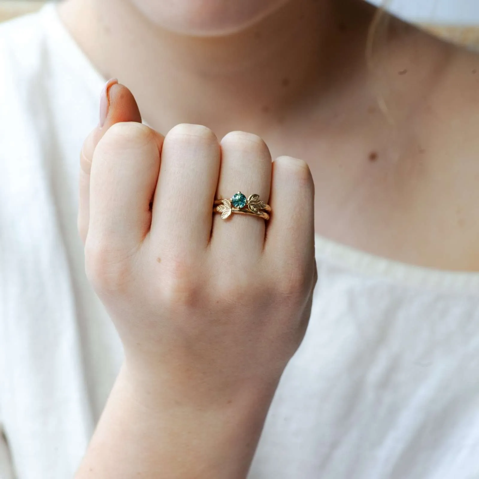 Green Sapphire Leaf Ring