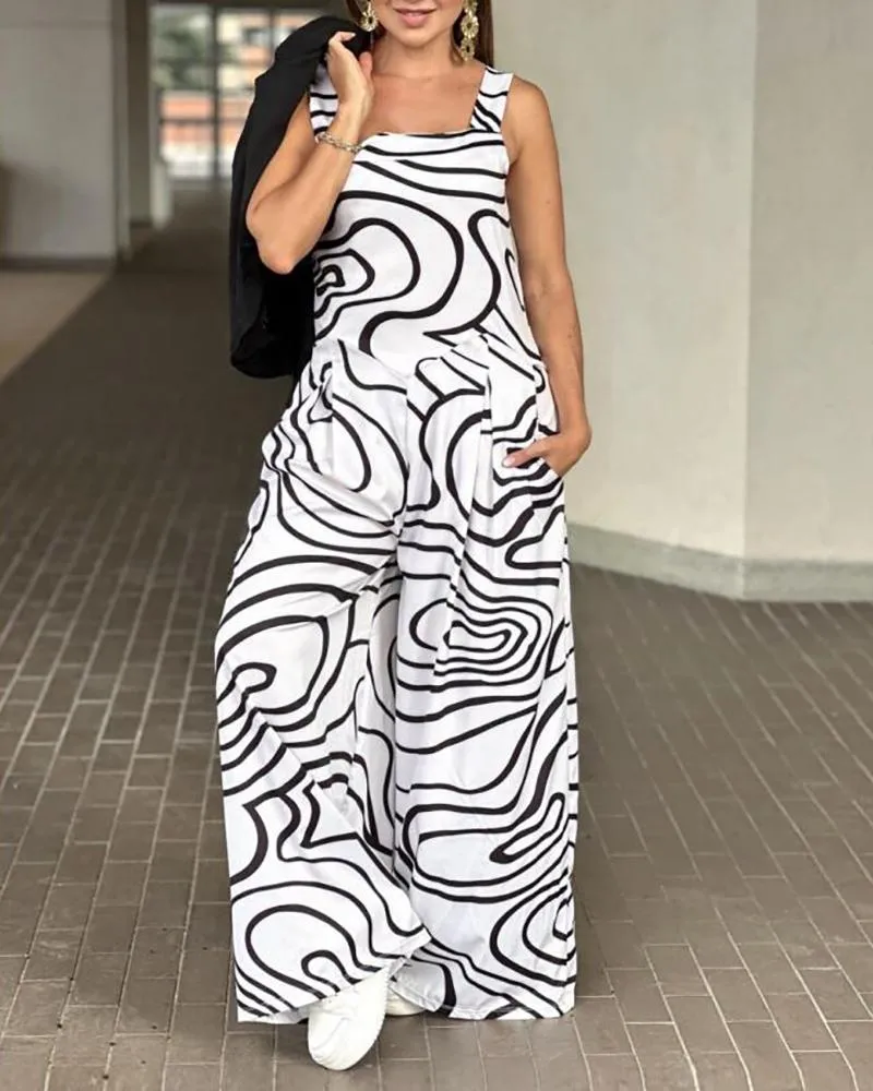Growth Rings Print Sleeveless Jumpsuit
