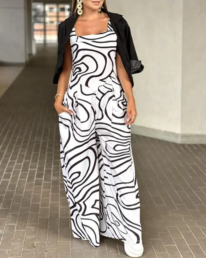 Growth Rings Print Sleeveless Jumpsuit