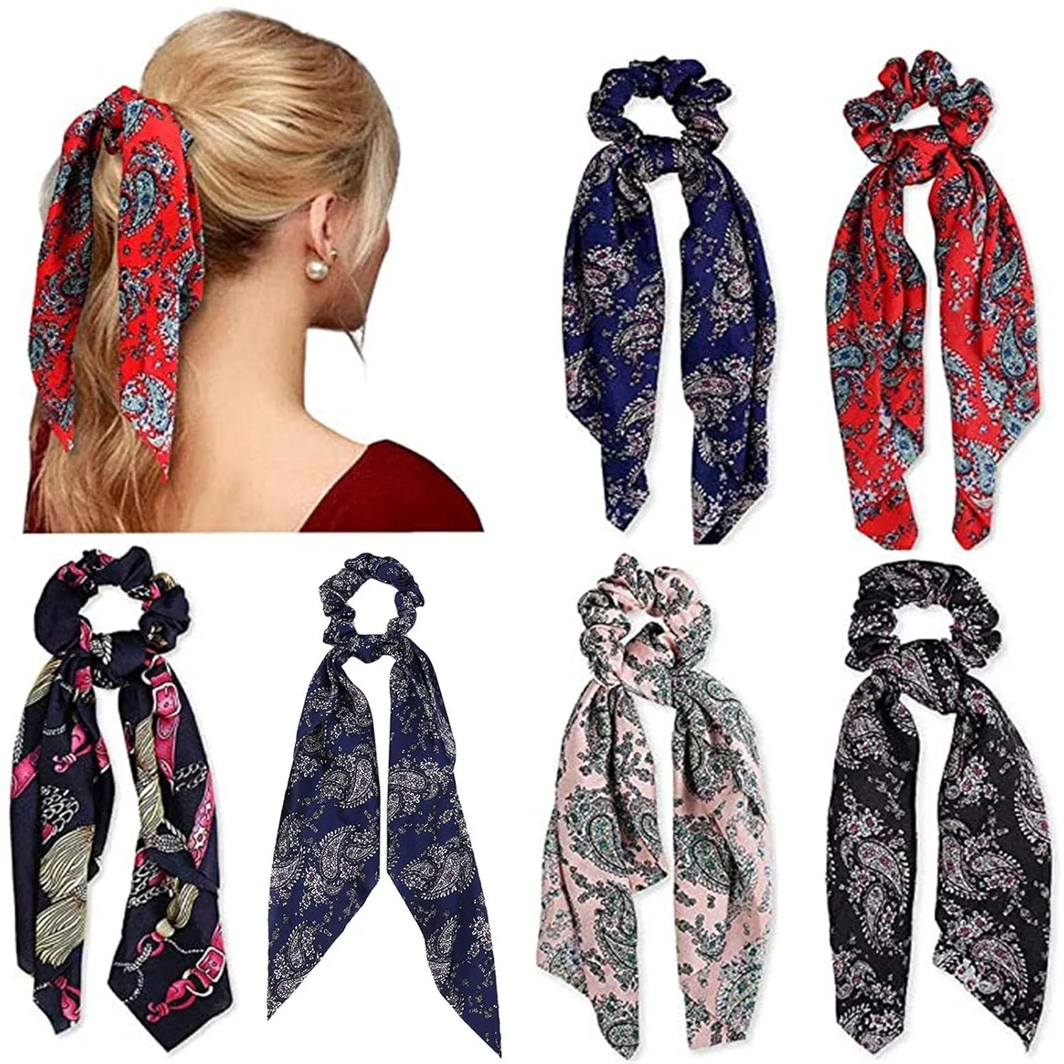 Hair Rope Ladies Hair Accessories Hair Women's Streamers 6PCS Jewelry Ring Large Print Hair Headband Bow Knotted Headband