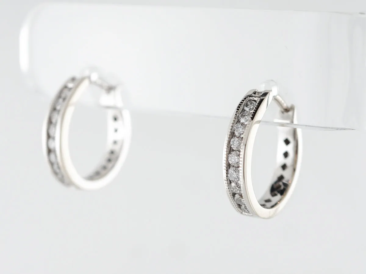 Half Carat Diamond Hoop Earrings in White Gold