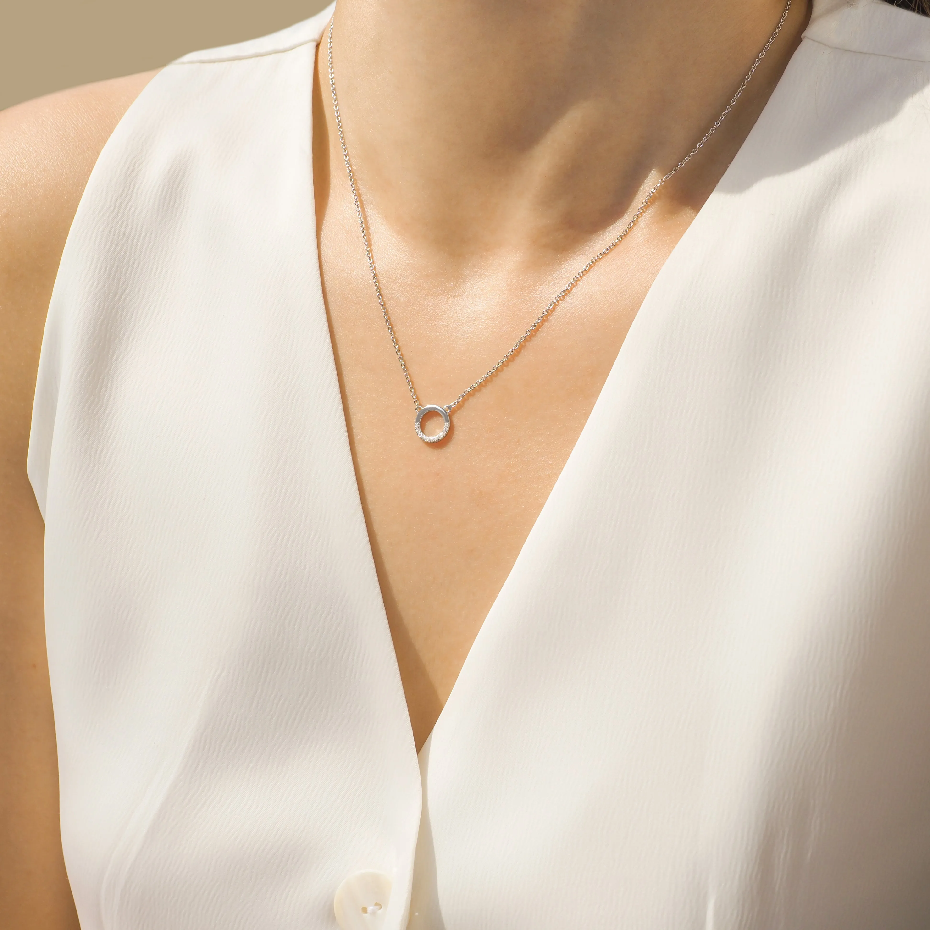 Half Crystal Circle Necklace