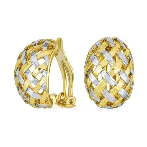 Half Hoop Shrimp Style Woven Clip-On Earrings Gold Plated For Non-Pierced Ears