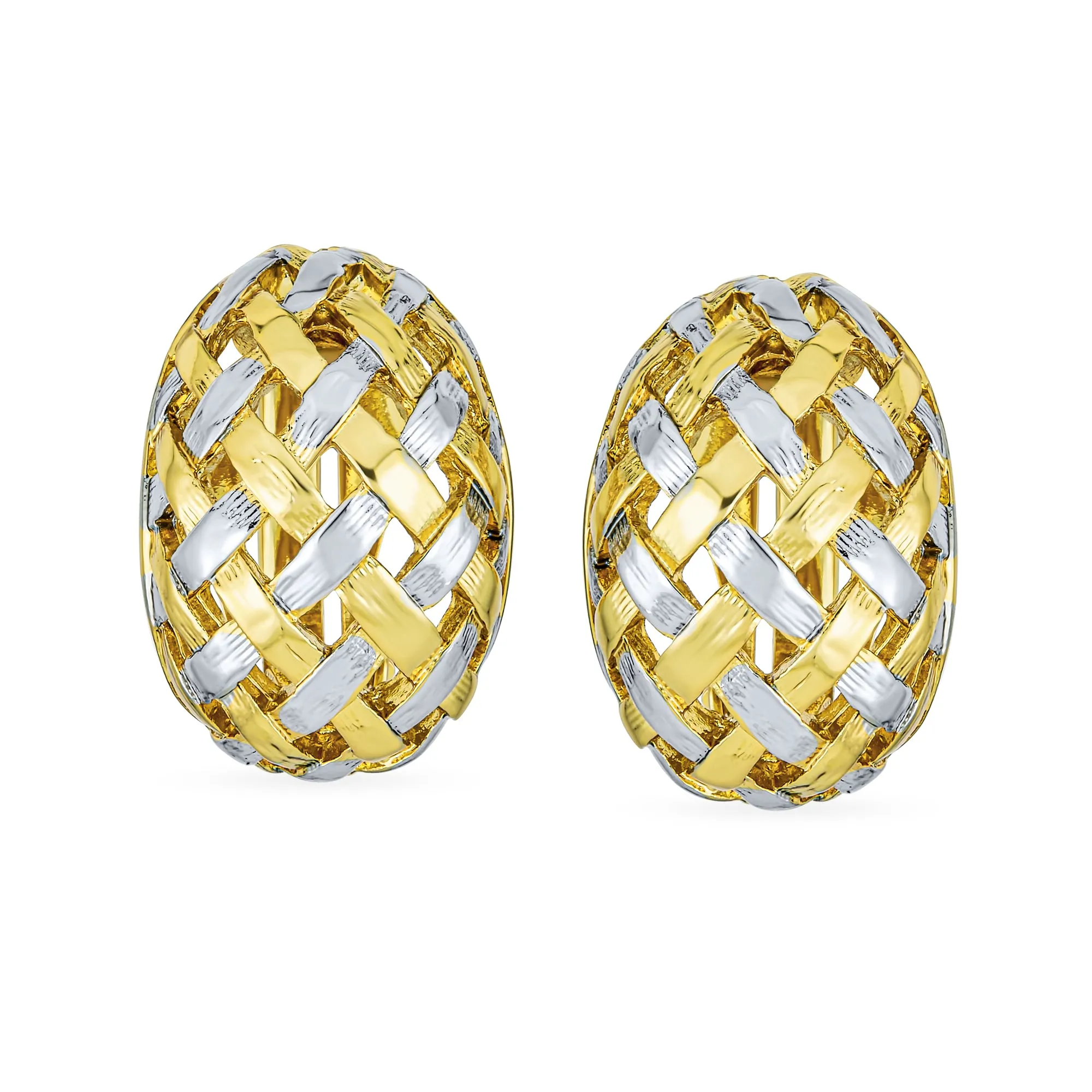 Half Hoop Shrimp Style Woven Clip-On Earrings Gold Plated For Non-Pierced Ears
