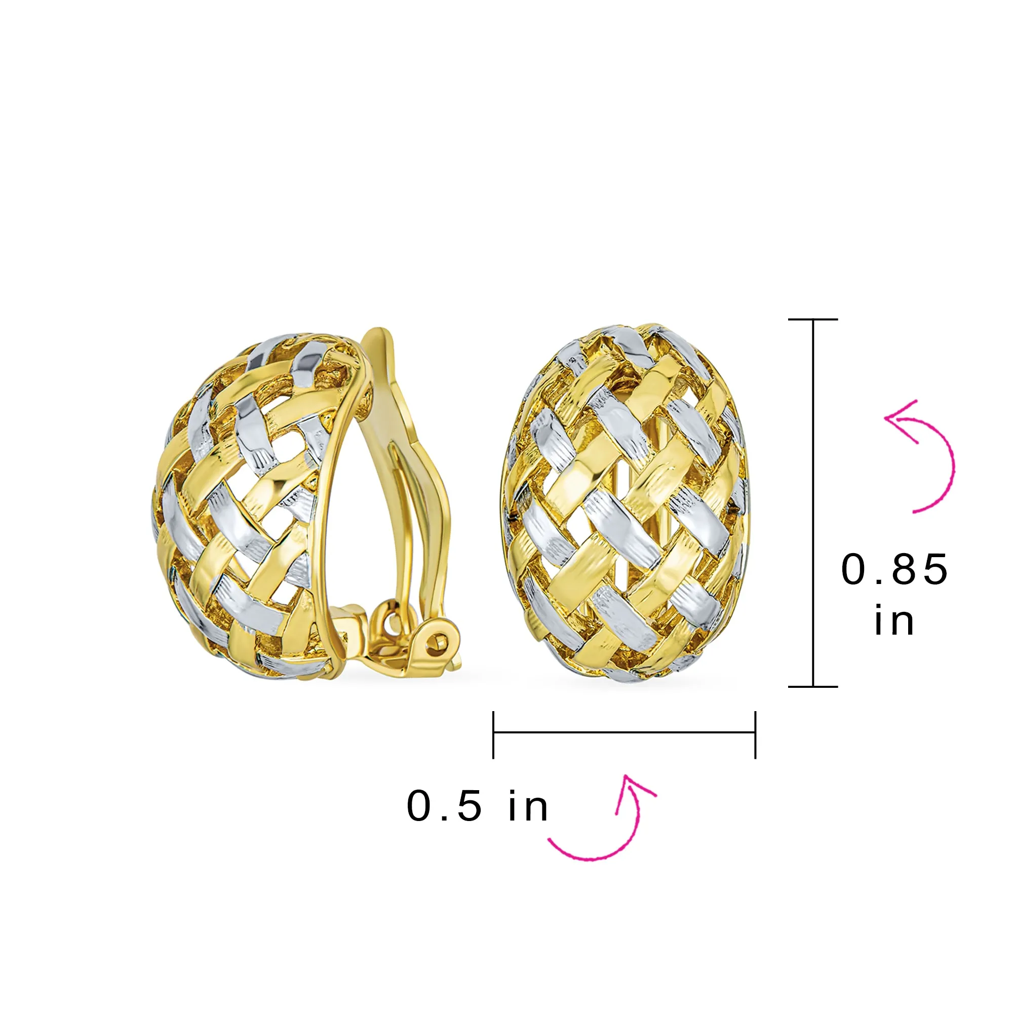Half Hoop Shrimp Style Woven Clip-On Earrings Gold Plated For Non-Pierced Ears