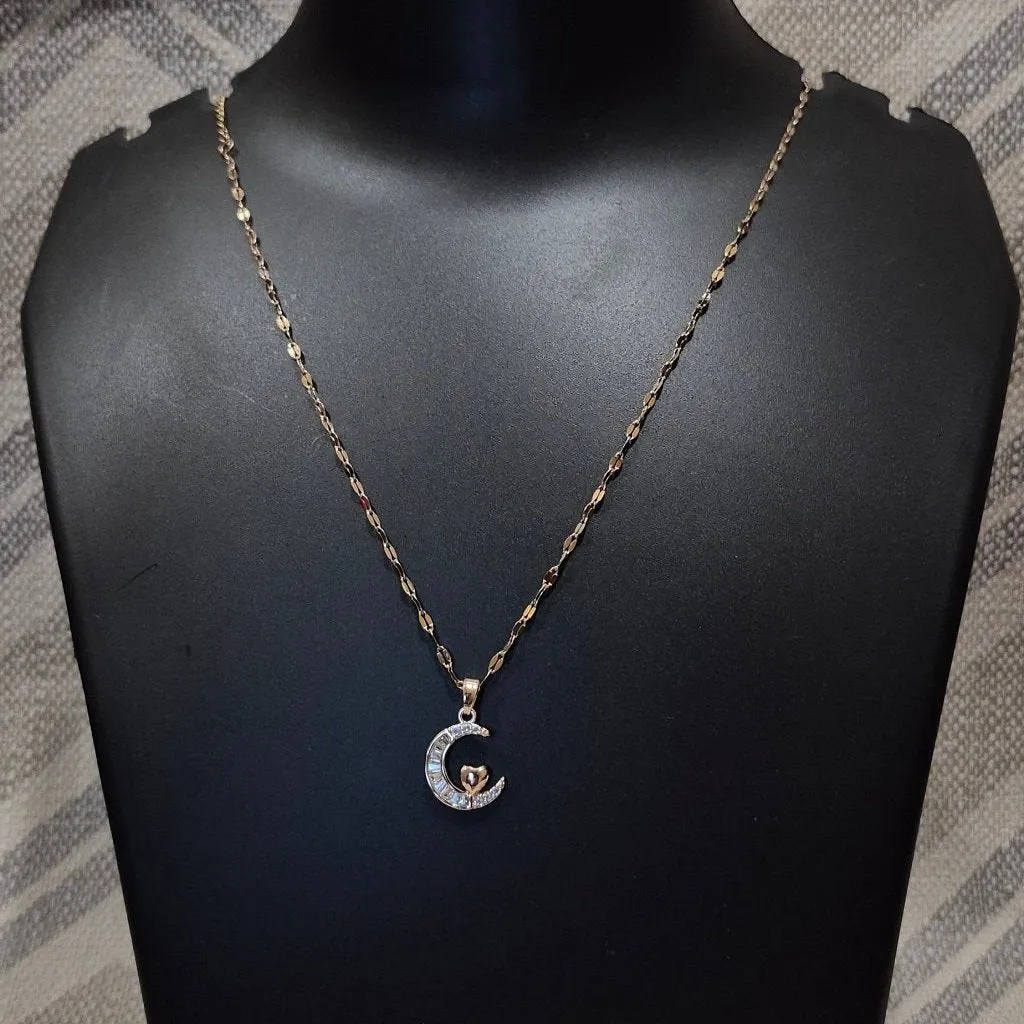 Half moon diamond pendant and braided chain