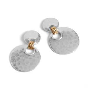 Hammered Two-Toned Double Hoop Earrings - Silver