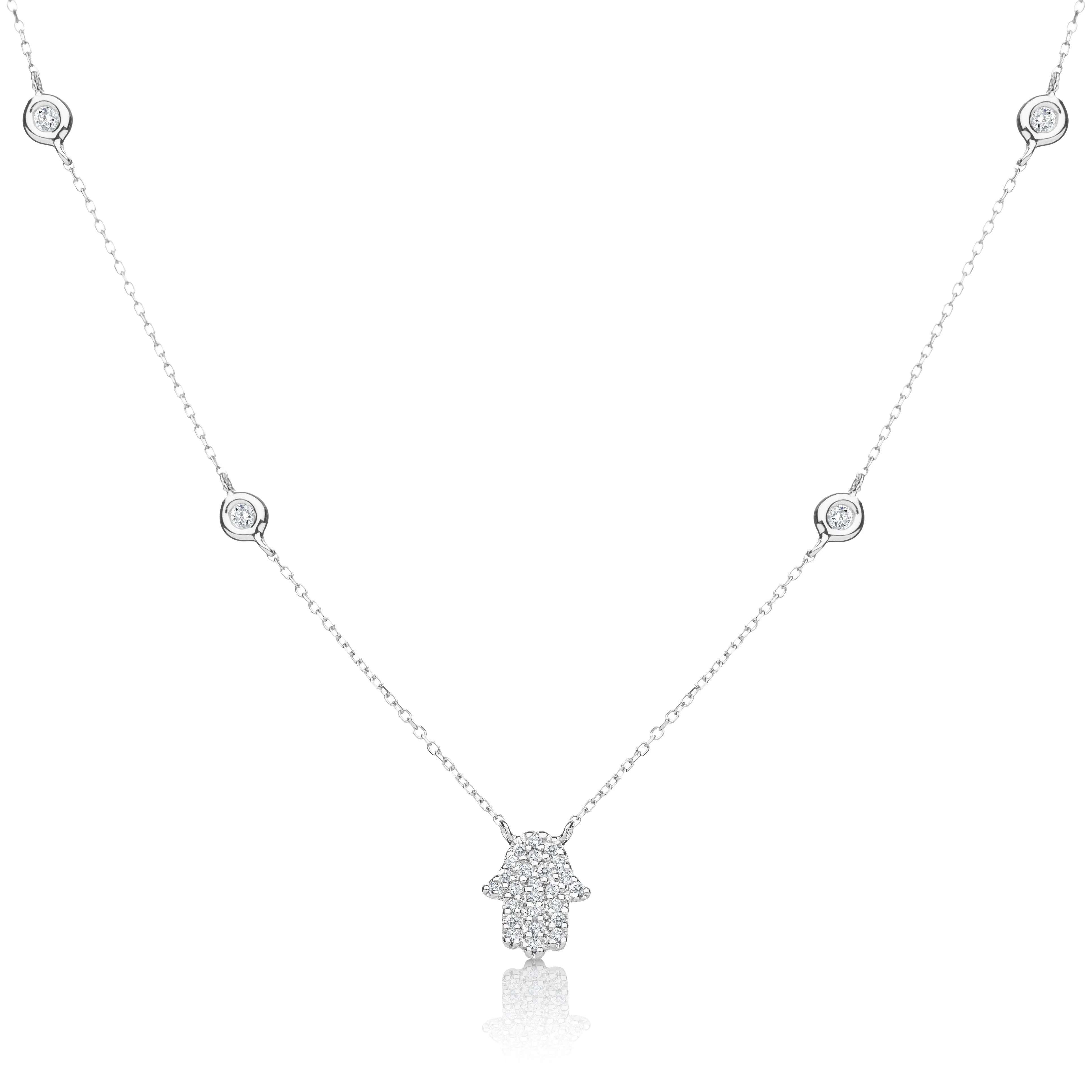 Hamsa Diamond Bezel Set Stylish Necklace in 14k Gold