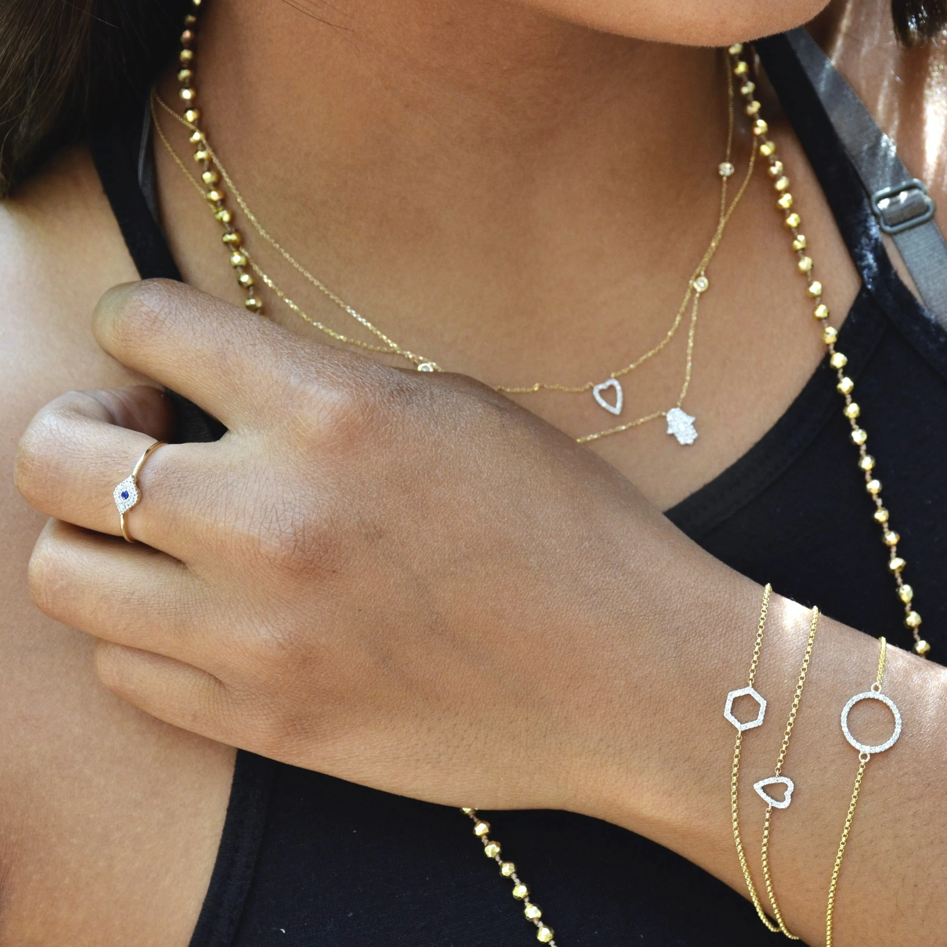 Hamsa Diamond Bezel Set Stylish Necklace in 14k Gold