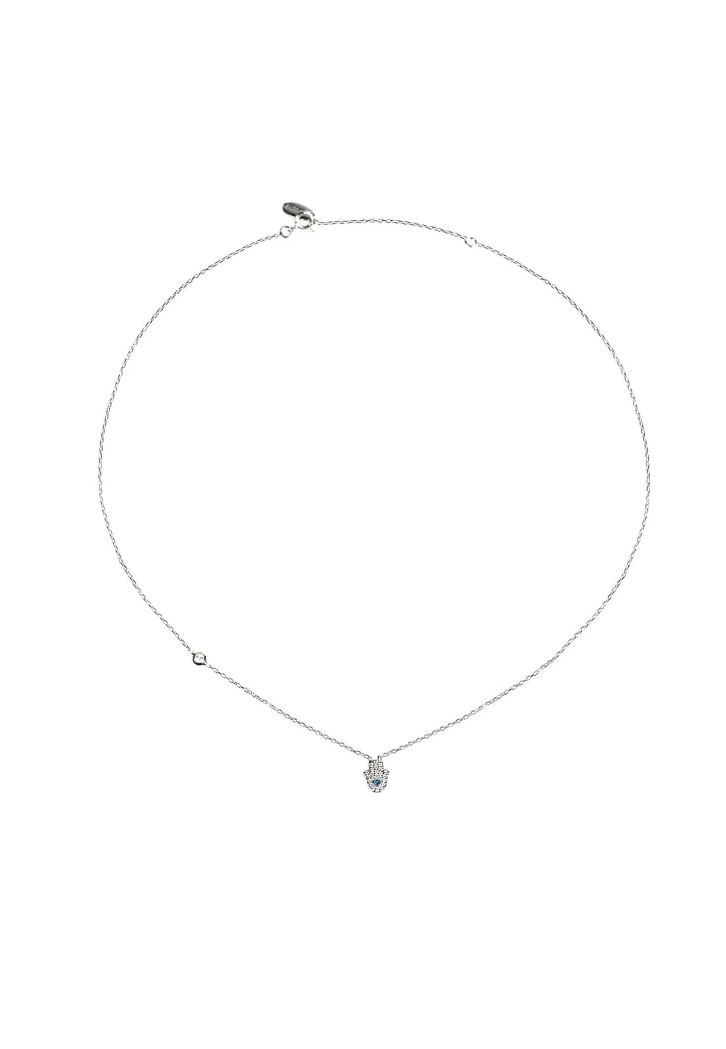 Hamsa Hand Necklace in Silver and White Zircon