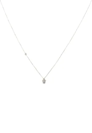 Hamsa Hand Necklace in Silver and White Zircon