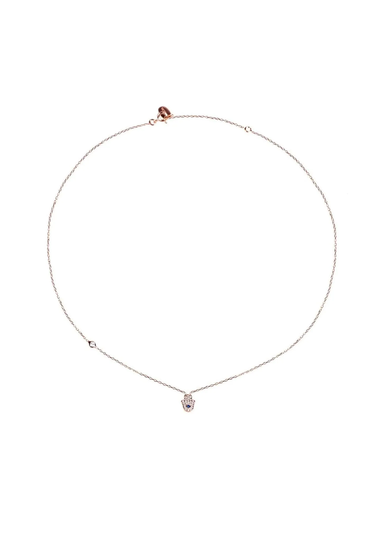 Hamsa Hand Necklace in Silver and White Zircon