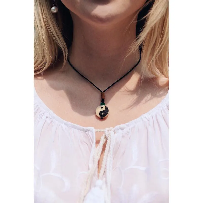 Hand carved Yin-Yang Tagua Nut Pendant Necklace