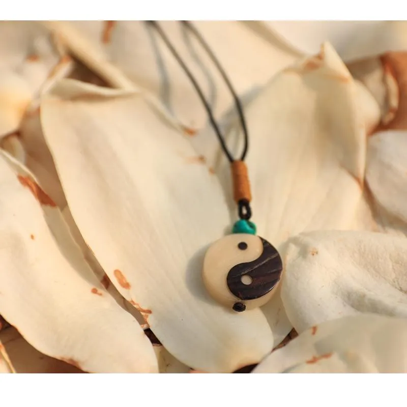 Hand carved Yin-Yang Tagua Nut Pendant Necklace