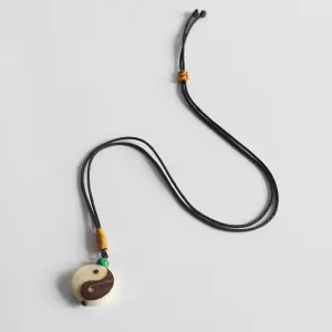Hand carved Yin-Yang Tagua Nut Pendant Necklace