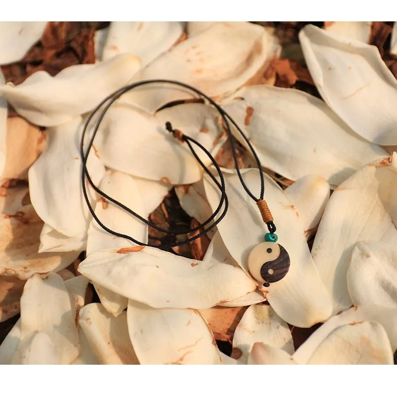 Hand carved Yin-Yang Tagua Nut Pendant Necklace