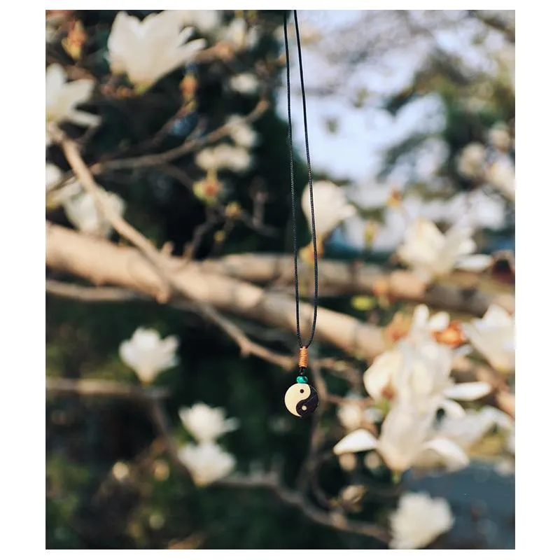 Hand carved Yin-Yang Tagua Nut Pendant Necklace
