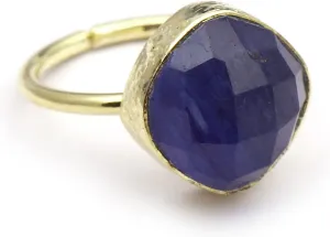 Handmade Blue Chalcedony Rings Single Stone Cushion Shape Gemstone Gold Plated Adjustable Rings Jewelry