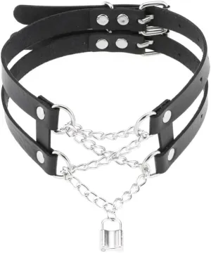 Handmade Leather Neck Collar Choker Necklace Women Adjustable Hip Hop Costume Cosplay Nightclub Punk Chain Choker