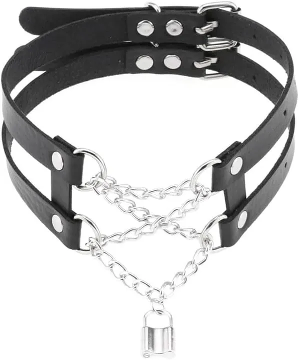 Handmade Leather Neck Collar Choker Necklace Women Adjustable Hip Hop Costume Cosplay Nightclub Punk Chain Choker