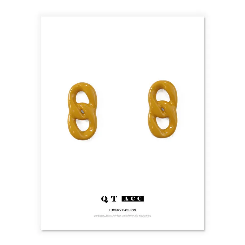 Handmade Oil Dripping Craft Fashion Simple Chain Khaki Eardrops Earrings