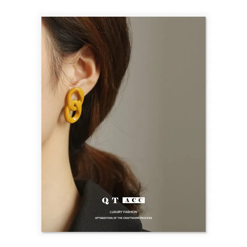 Handmade Oil Dripping Craft Fashion Simple Chain Khaki Eardrops Earrings