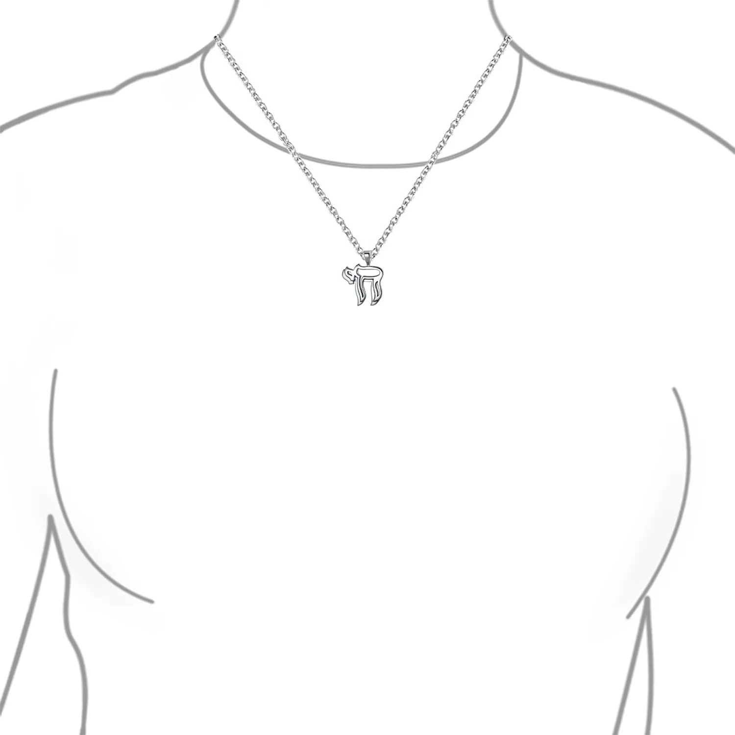 Hanukkah Magen Jewish Hebrew Chai Symbol Pendant Necklace .925 Sterling Silver