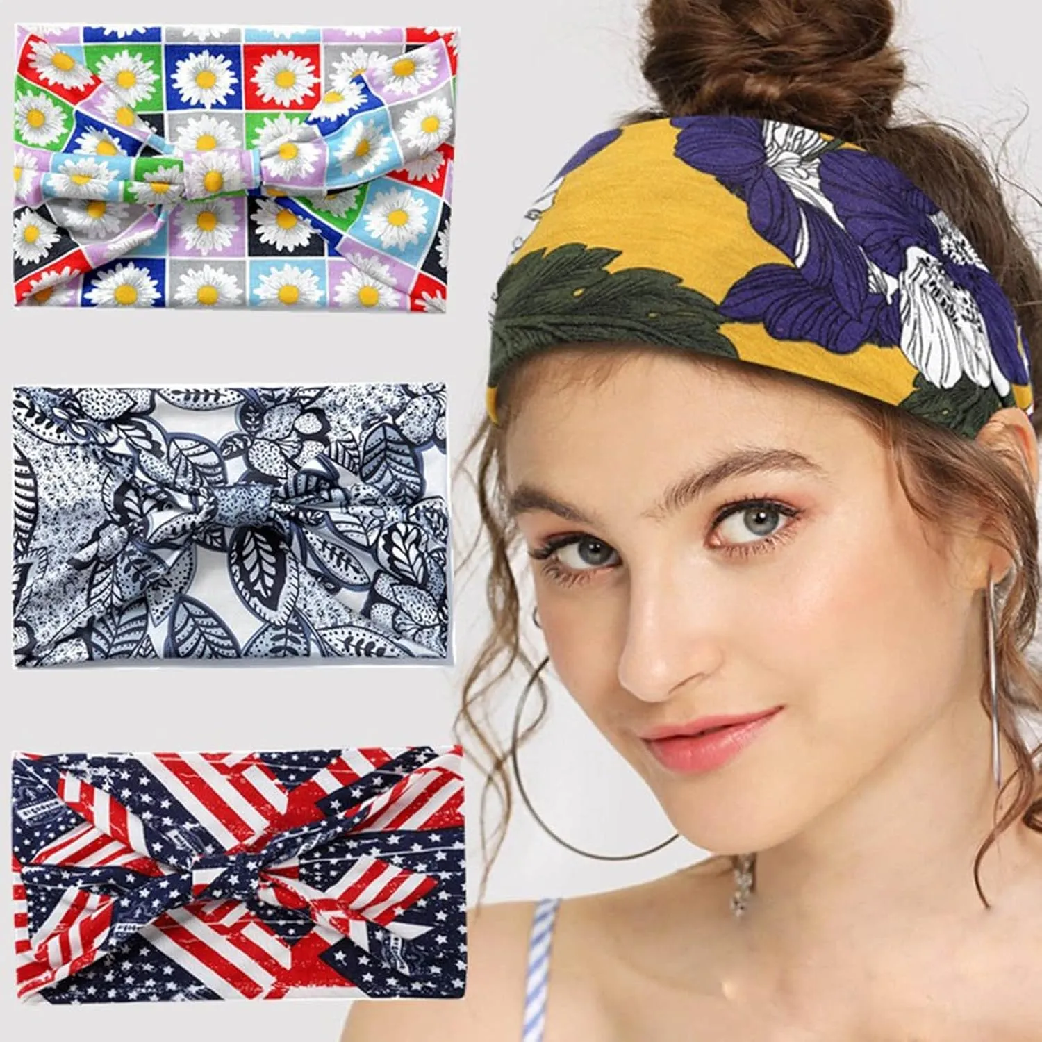 Headbands for Women and Girls Boho Bandeau Headbands Floral Printed Non Slip Headbands Outdoor Hair Accessories